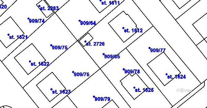 Parcela st. 909/65 v KÚ Blatná, Katastrální mapa