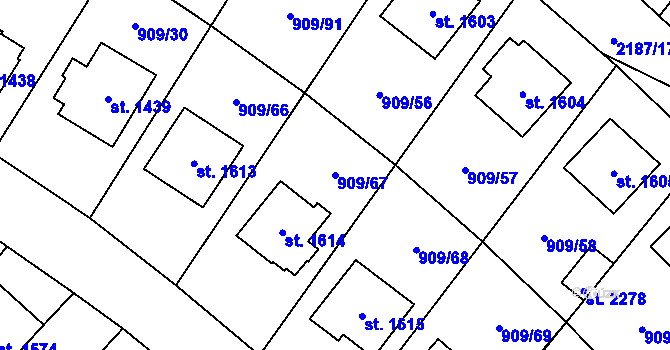 Parcela st. 909/67 v KÚ Blatná, Katastrální mapa
