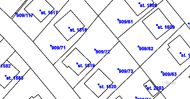 Parcela st. 909/72 v KÚ Blatná, Katastrální mapa