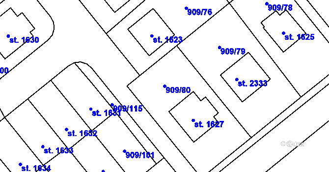 Parcela st. 909/80 v KÚ Blatná, Katastrální mapa