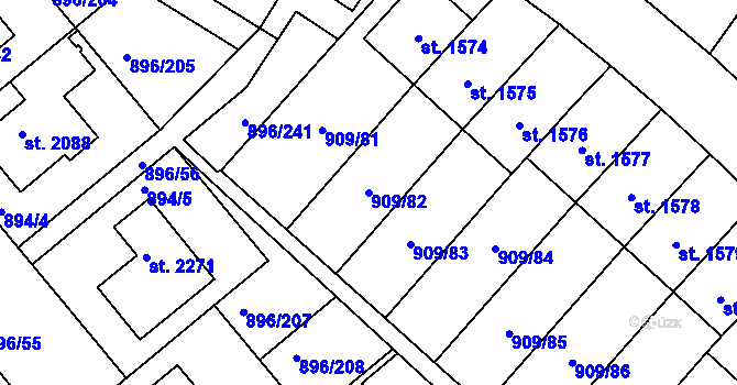 Parcela st. 909/82 v KÚ Blatná, Katastrální mapa