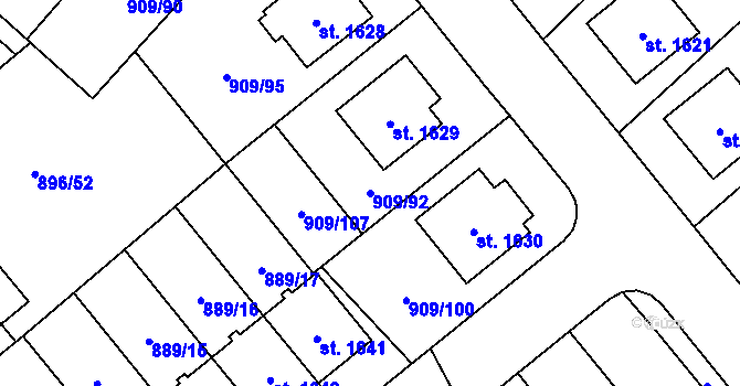 Parcela st. 909/92 v KÚ Blatná, Katastrální mapa