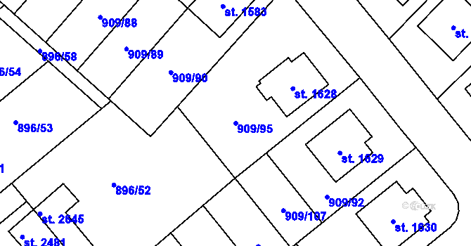 Parcela st. 909/95 v KÚ Blatná, Katastrální mapa