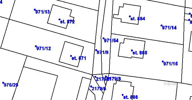Parcela st. 971/9 v KÚ Blatná, Katastrální mapa