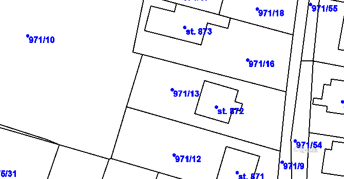 Parcela st. 971/13 v KÚ Blatná, Katastrální mapa