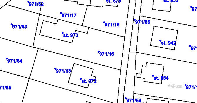 Parcela st. 971/16 v KÚ Blatná, Katastrální mapa