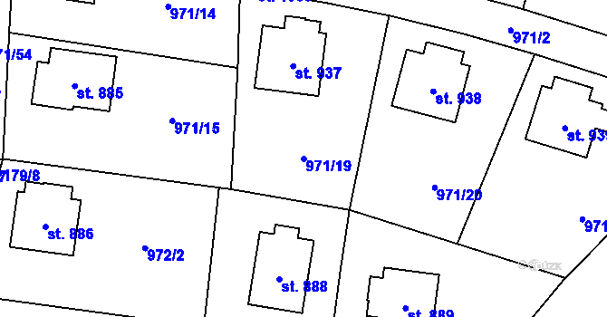 Parcela st. 971/19 v KÚ Blatná, Katastrální mapa