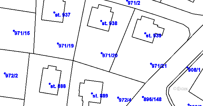 Parcela st. 971/20 v KÚ Blatná, Katastrální mapa