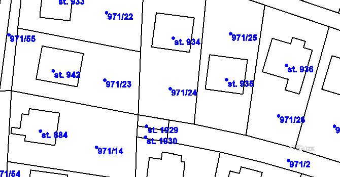 Parcela st. 971/24 v KÚ Blatná, Katastrální mapa
