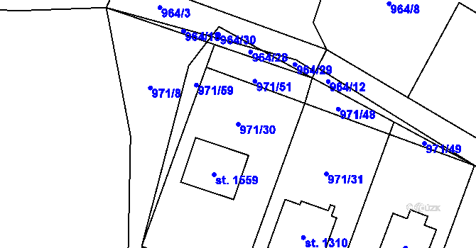 Parcela st. 971/30 v KÚ Blatná, Katastrální mapa
