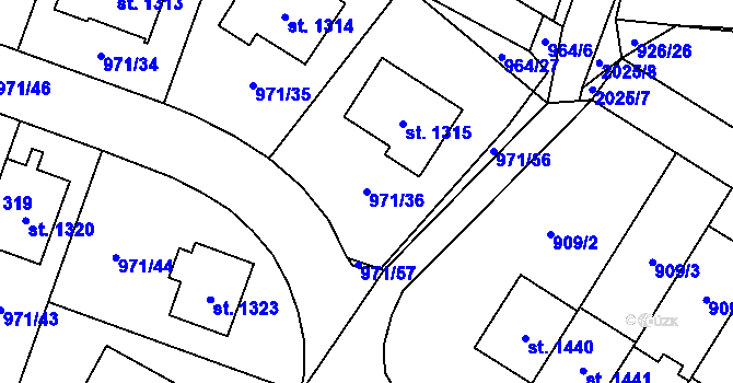 Parcela st. 971/36 v KÚ Blatná, Katastrální mapa