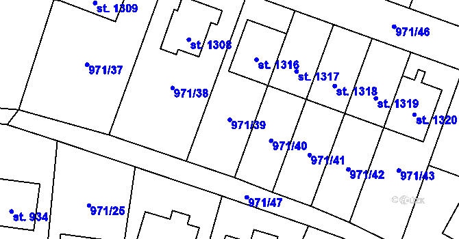 Parcela st. 971/39 v KÚ Blatná, Katastrální mapa