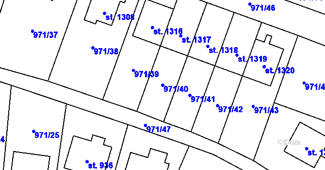 Parcela st. 971/40 v KÚ Blatná, Katastrální mapa