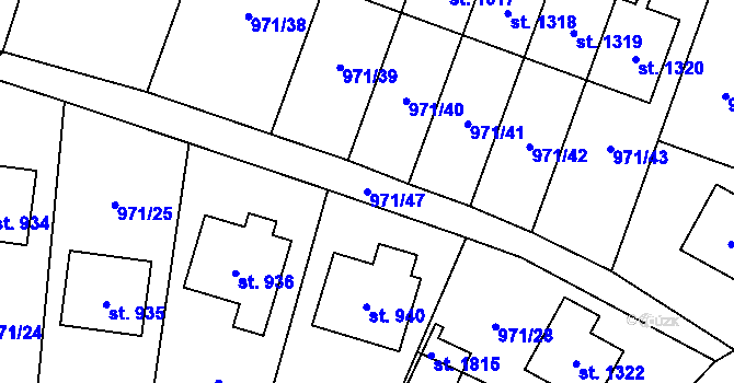 Parcela st. 971/47 v KÚ Blatná, Katastrální mapa