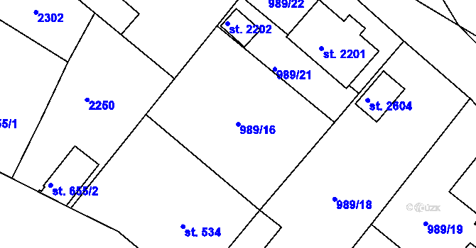 Parcela st. 989/16 v KÚ Blatná, Katastrální mapa