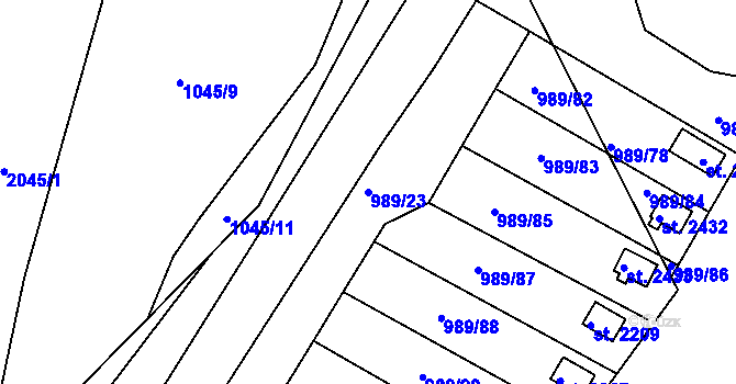 Parcela st. 989/23 v KÚ Blatná, Katastrální mapa