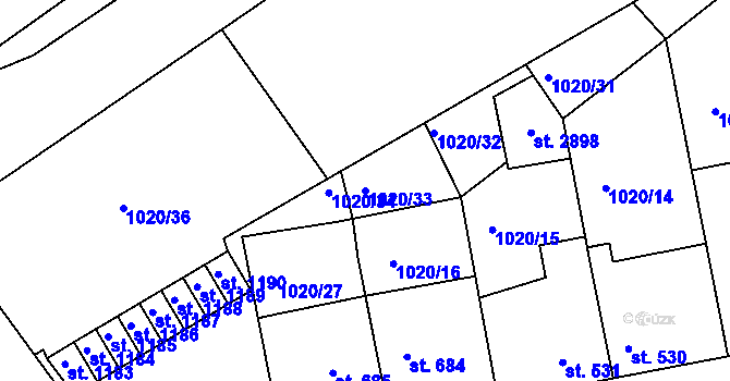 Parcela st. 1020/33 v KÚ Blatná, Katastrální mapa
