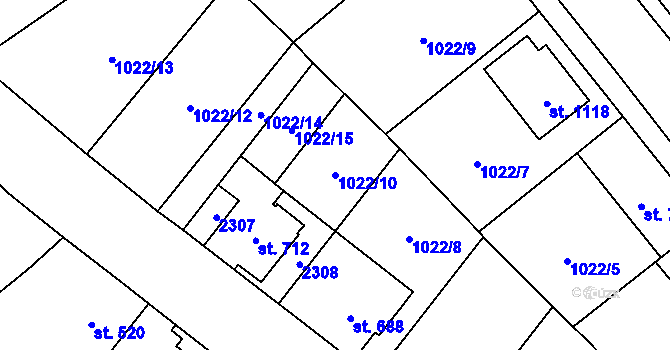 Parcela st. 1022/10 v KÚ Blatná, Katastrální mapa