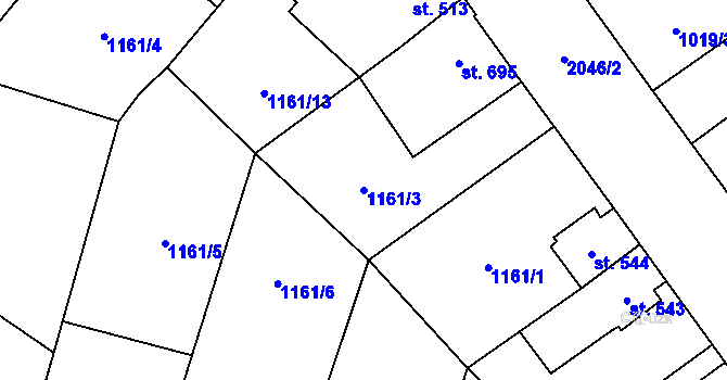 Parcela st. 1161/3 v KÚ Blatná, Katastrální mapa