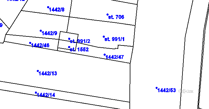 Parcela st. 1442/47 v KÚ Blatná, Katastrální mapa