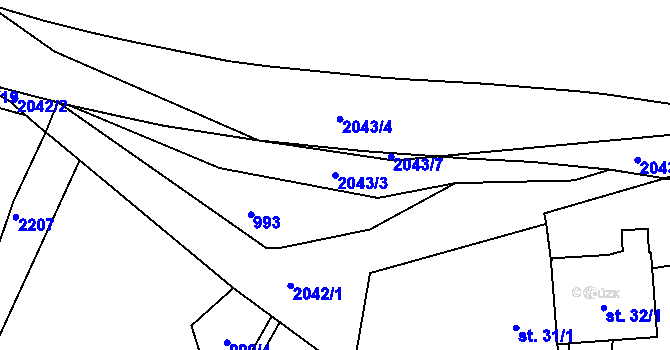 Parcela st. 2043/3 v KÚ Blatná, Katastrální mapa