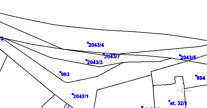 Parcela st. 2043/7 v KÚ Blatná, Katastrální mapa