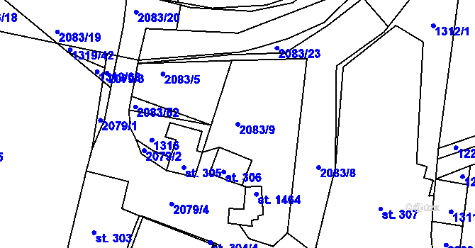 Parcela st. 2083/9 v KÚ Blatná, Katastrální mapa