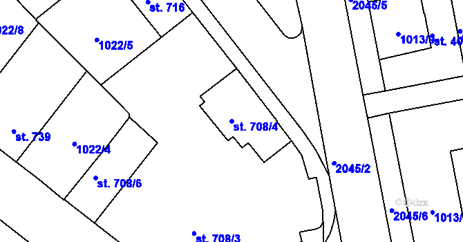Parcela st. 708/4 v KÚ Blatná, Katastrální mapa