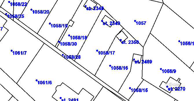 Parcela st. 1058/17 v KÚ Blatná, Katastrální mapa