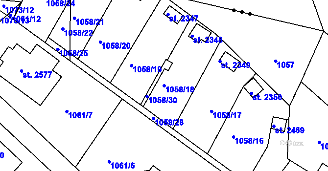 Parcela st. 1058/18 v KÚ Blatná, Katastrální mapa