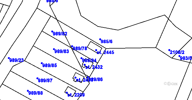 Parcela st. 2445 v KÚ Blatná, Katastrální mapa