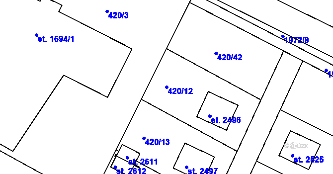 Parcela st. 420/12 v KÚ Blatná, Katastrální mapa