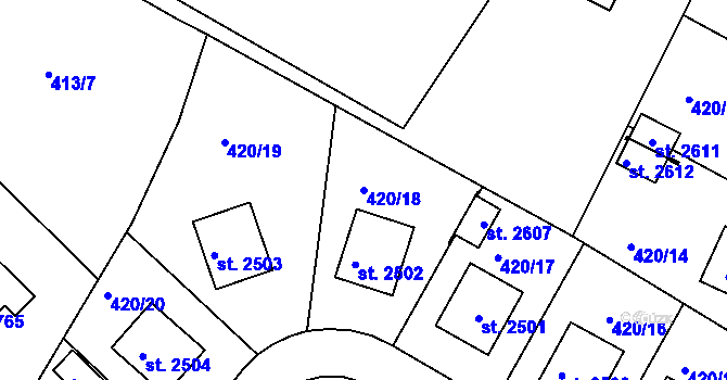 Parcela st. 420/18 v KÚ Blatná, Katastrální mapa