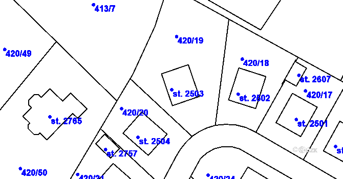 Parcela st. 2503 v KÚ Blatná, Katastrální mapa