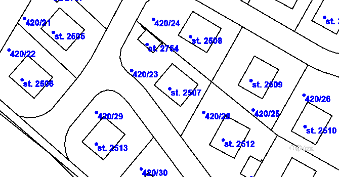 Parcela st. 2507 v KÚ Blatná, Katastrální mapa