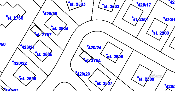 Parcela st. 420/24 v KÚ Blatná, Katastrální mapa
