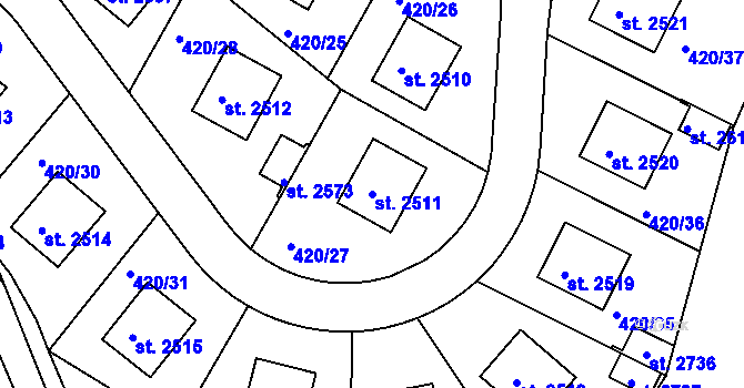 Parcela st. 2511 v KÚ Blatná, Katastrální mapa