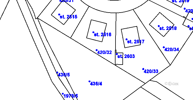 Parcela st. 420/32 v KÚ Blatná, Katastrální mapa