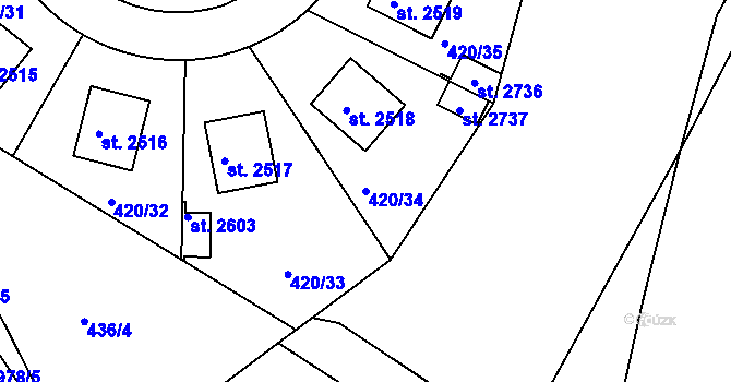 Parcela st. 420/34 v KÚ Blatná, Katastrální mapa