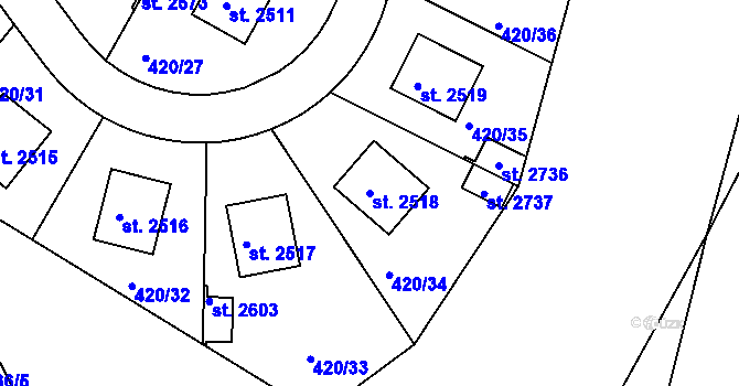 Parcela st. 2518 v KÚ Blatná, Katastrální mapa