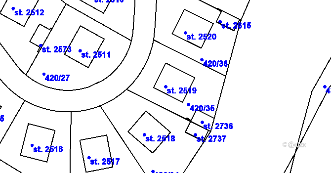 Parcela st. 2519 v KÚ Blatná, Katastrální mapa