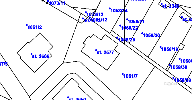 Parcela st. 2577 v KÚ Blatná, Katastrální mapa