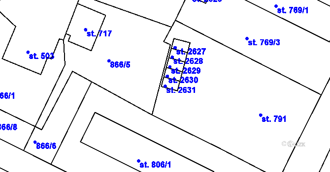 Parcela st. 2631 v KÚ Blatná, Katastrální mapa