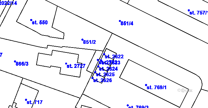 Parcela st. 2622 v KÚ Blatná, Katastrální mapa