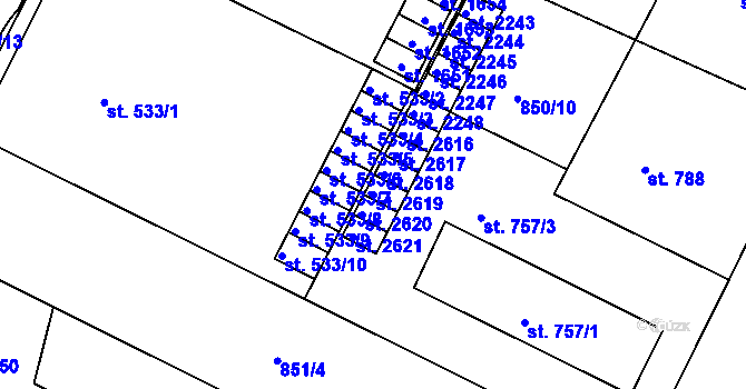 Parcela st. 2619 v KÚ Blatná, Katastrální mapa