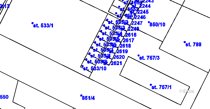 Parcela st. 2620 v KÚ Blatná, Katastrální mapa