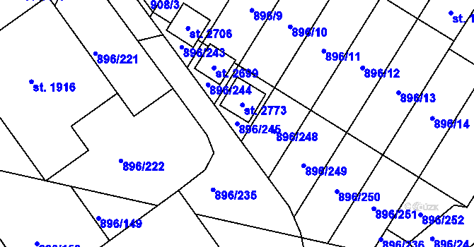 Parcela st. 896/245 v KÚ Blatná, Katastrální mapa