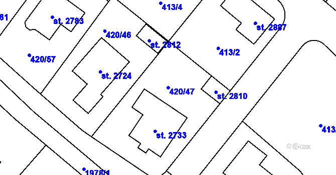Parcela st. 420/47 v KÚ Blatná, Katastrální mapa