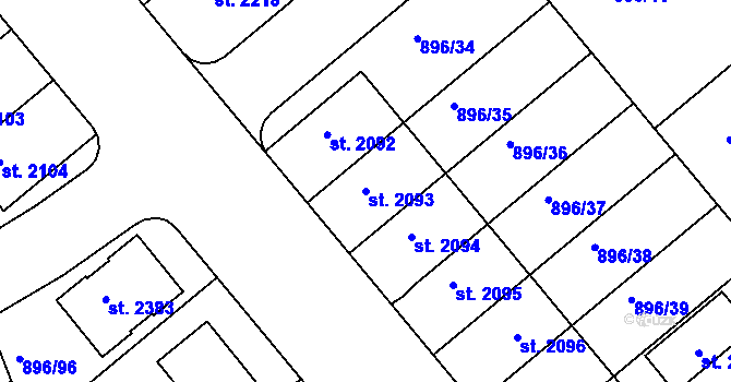 Parcela st. 2093 v KÚ Blatná, Katastrální mapa