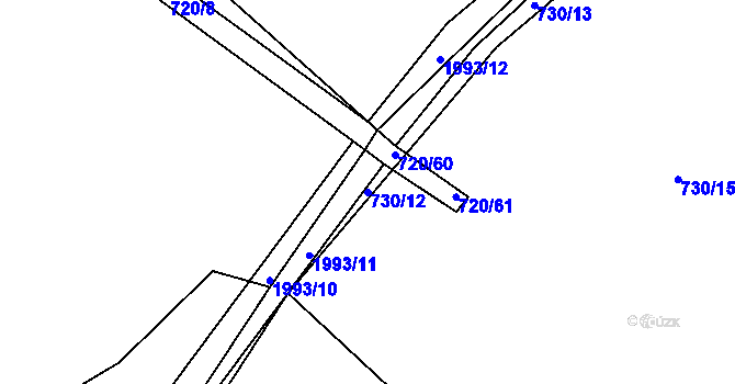 Parcela st. 730/12 v KÚ Blatná, Katastrální mapa